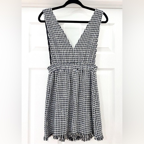 ZARA Tweed Button Front Pinafore Mini Dress Sleeveless Blue Black White Sz Small - Picture 8 of 10